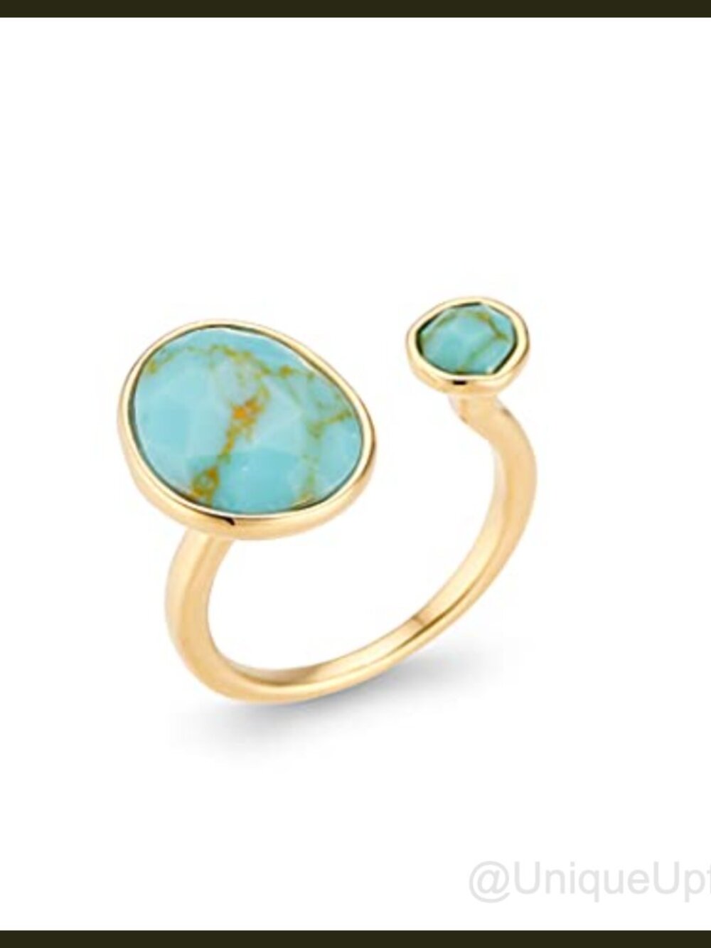 14K Gold Plated Simulated Turquoise Statement Ring Adjustable Size 6-8